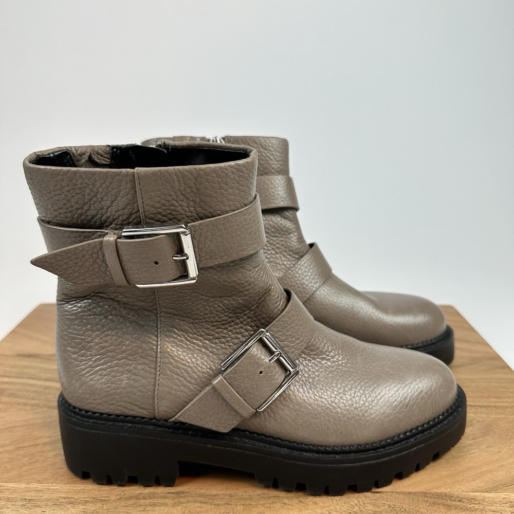 Womens Nordstrom Macombs Taupe Brown Leather Waterproof Moto Boots Size 5.5 M